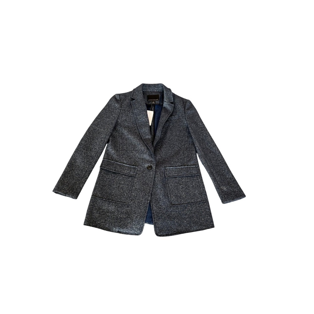 Banana Republic Womens Navy Blue Marled Knit Single Button Blazer Jacket Size 0